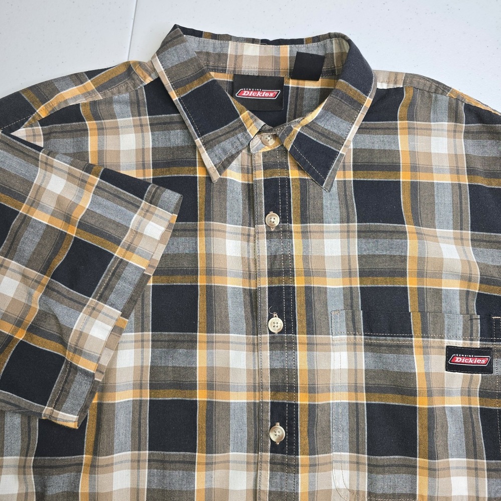 DICKIES Men's Large Orange Black‎ Plaid Short Sleeve Shirt -1285